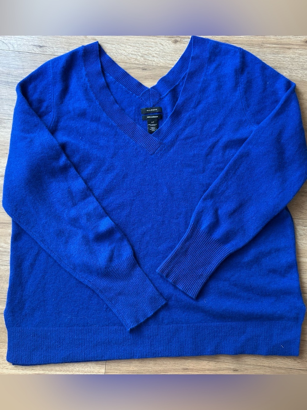 Halogen Women’s V-Neck 100% Cashmere Sweater Cobalt Royal Blue XXL 2X